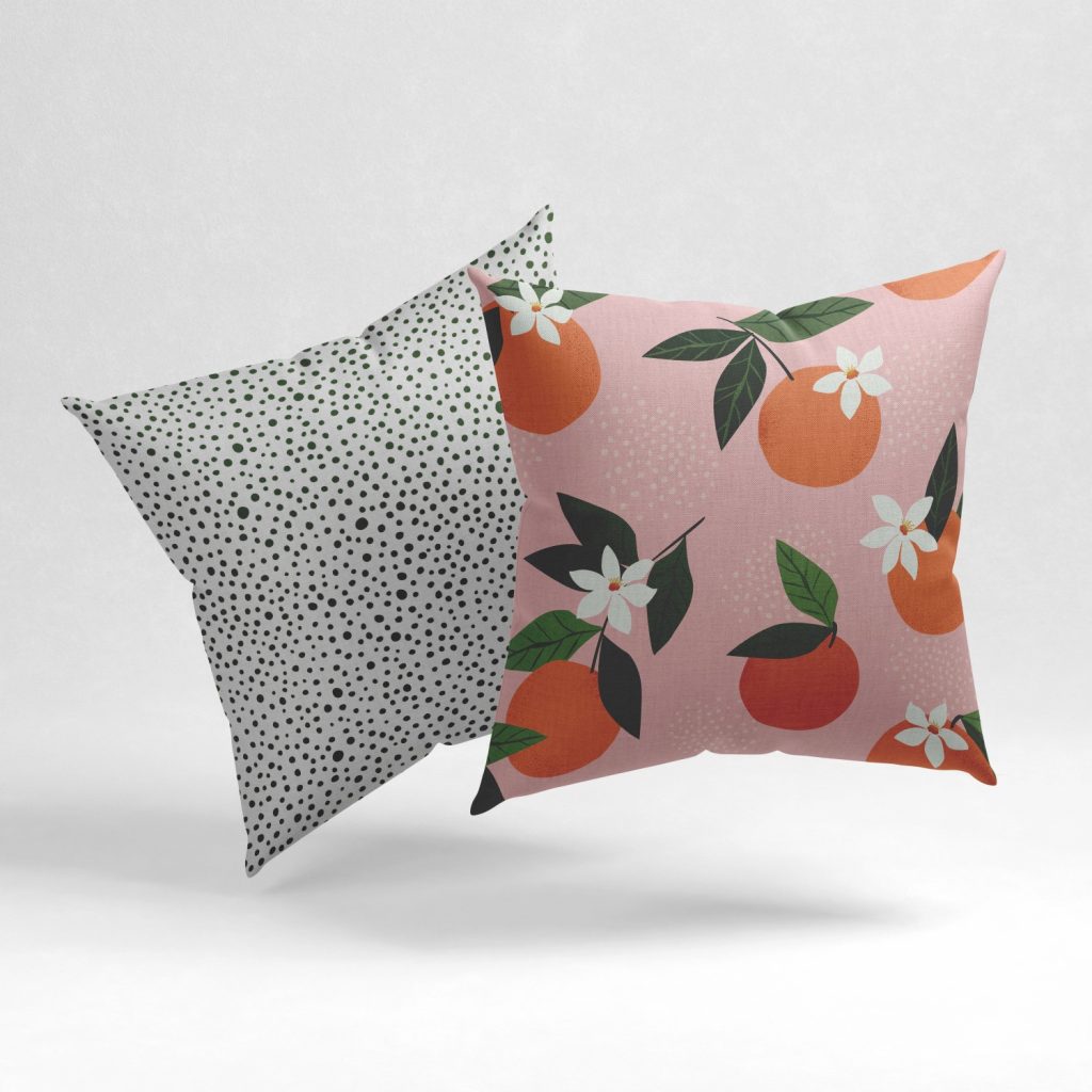 Set of 2 tangerine botanical dotted pattern cushion cover