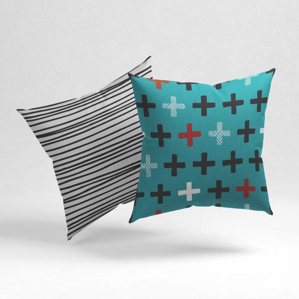 Set of 2 turquoise seamless geometric pattern cushion cover