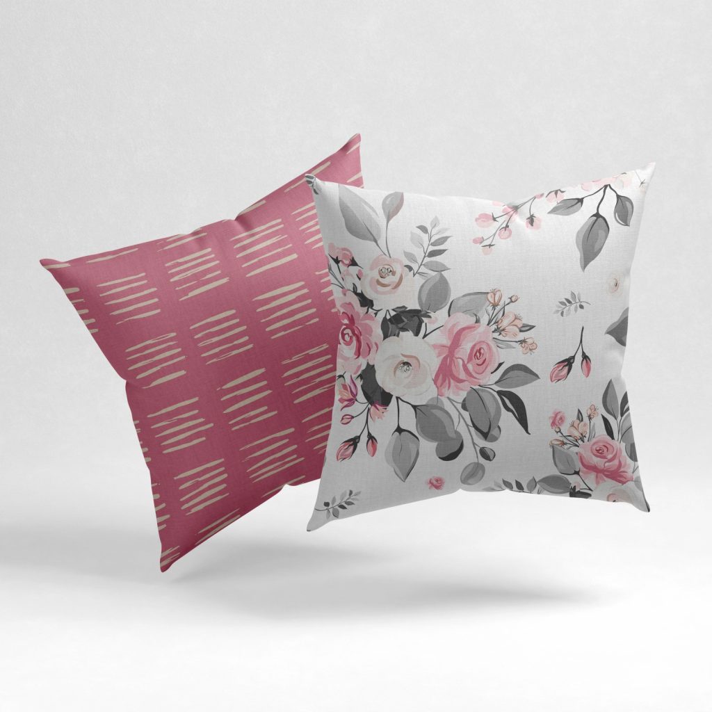 Set of 2 pink roses stripe pattern cushion cover