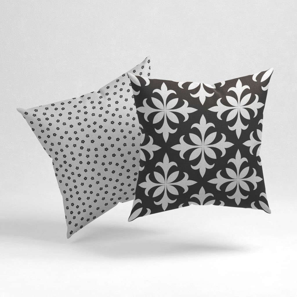 Set of 2 black and white floral seamless cushion cover