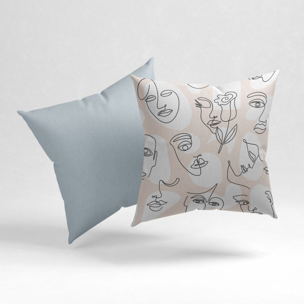 Set of 2 line drawing women faces pattern cushion cover