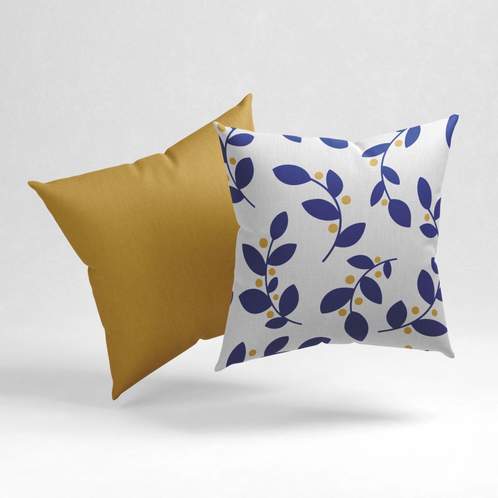Set of 2 indigo leaves pattern cushion cover