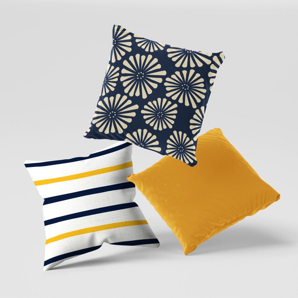 Set of 3 naval painted flowers cushion covers