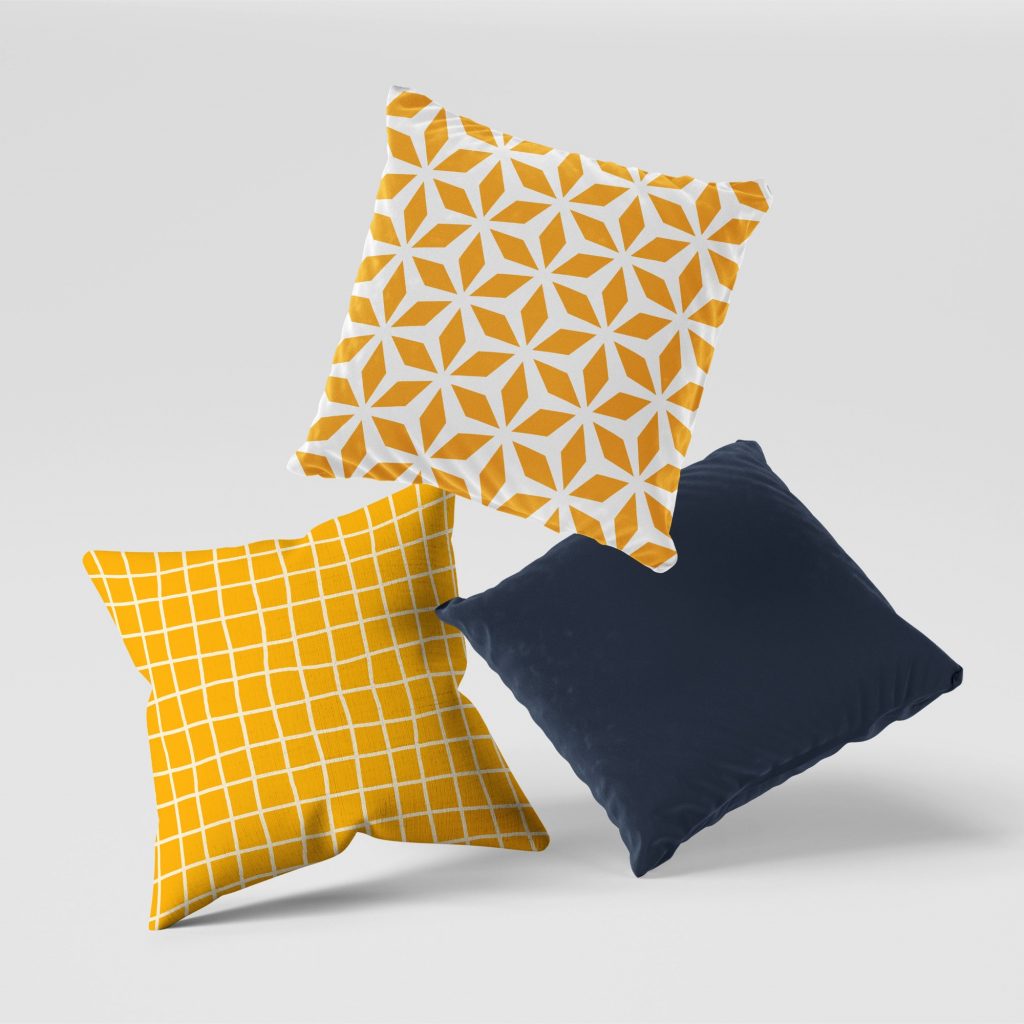 Set of 3 blue amber perspective cushion covers