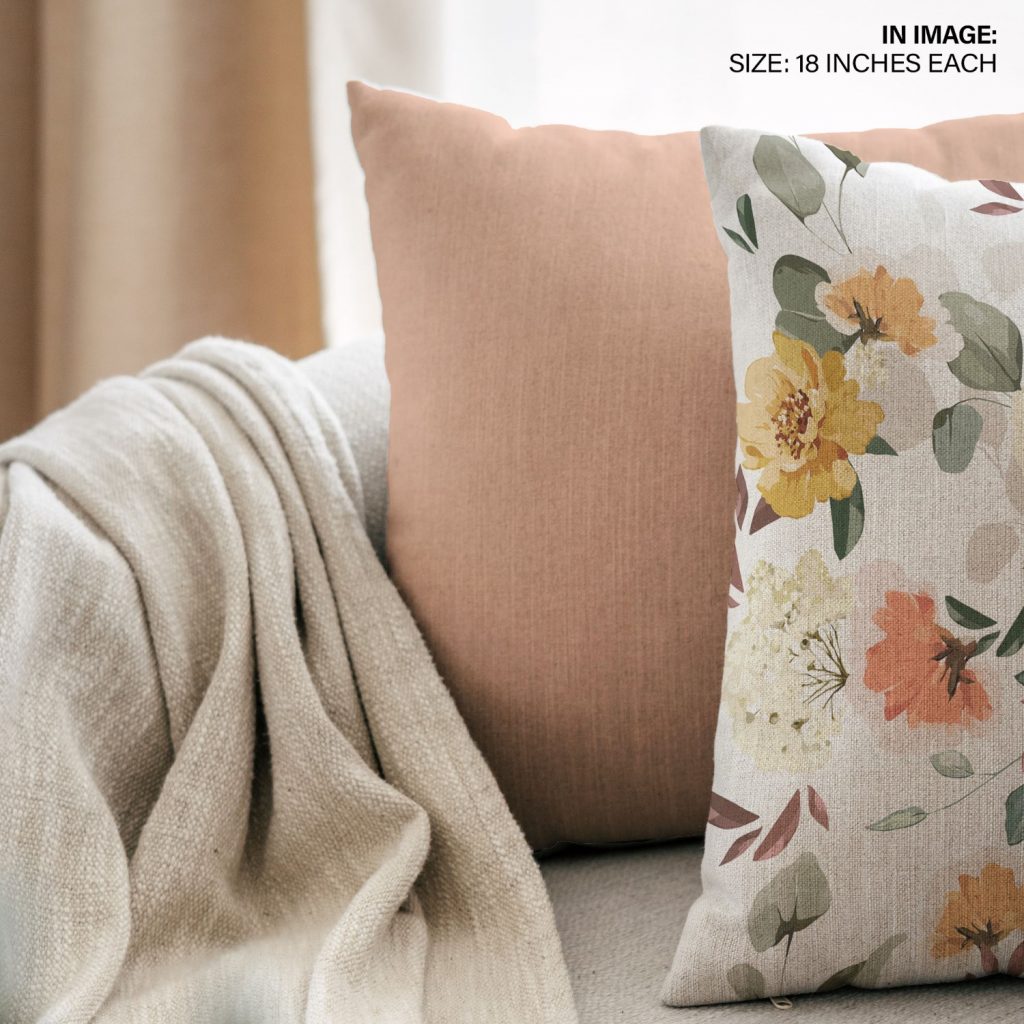 Throw Pillow Cushion Covers Set of 2 elegant peachy floral pattern