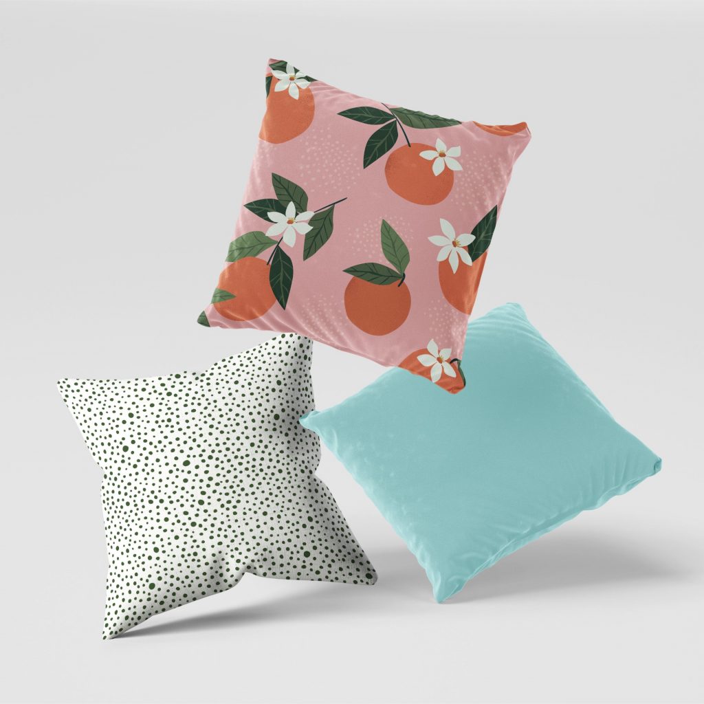 Set of 3 tangerine minimal dotted cushion covers