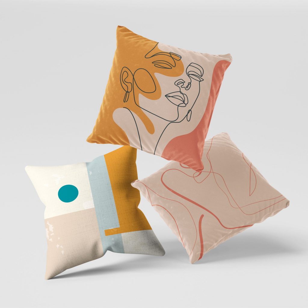 Set of 3 minimal abstract face cushion covers
