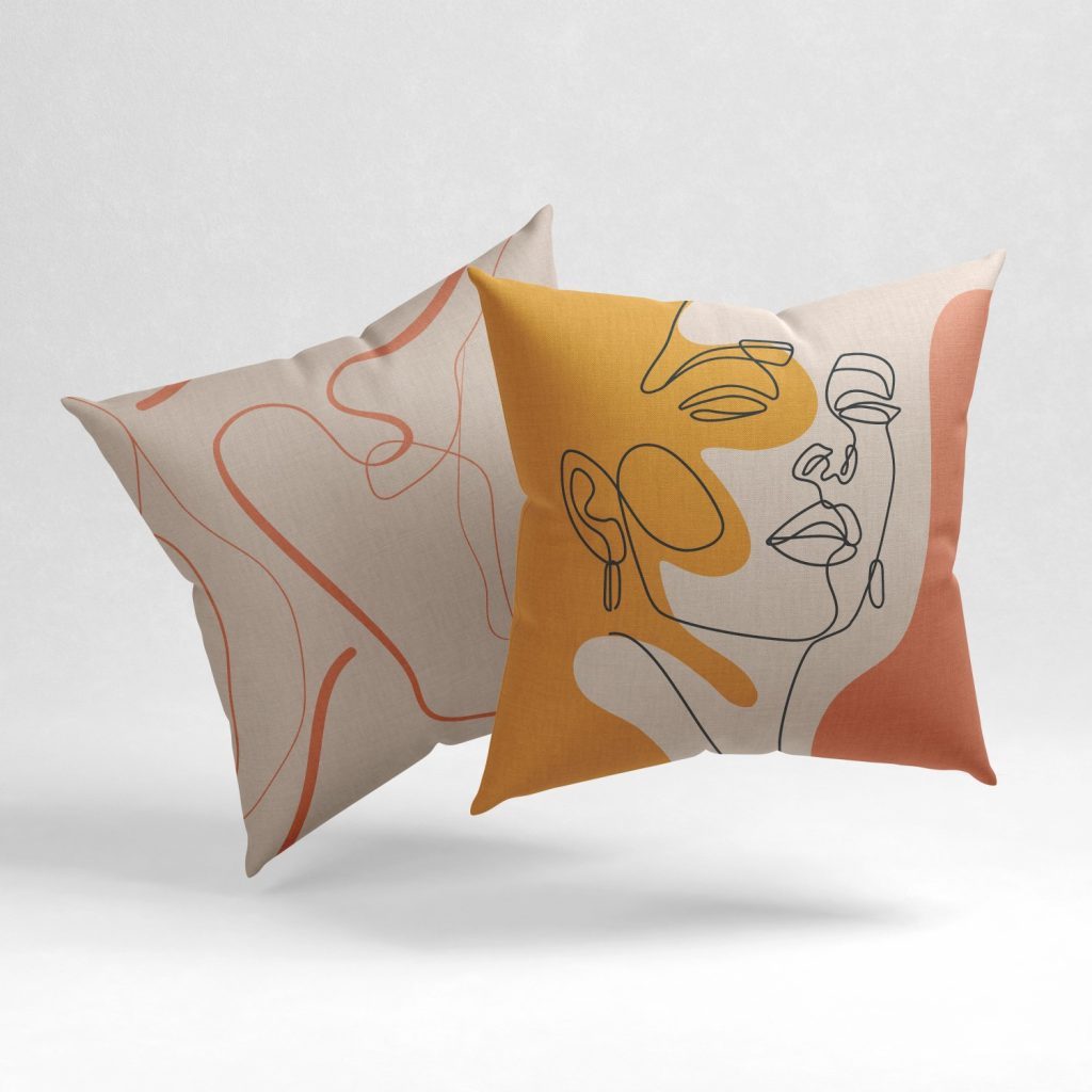 Set of 2 abstract line drawing woman face cushion cover