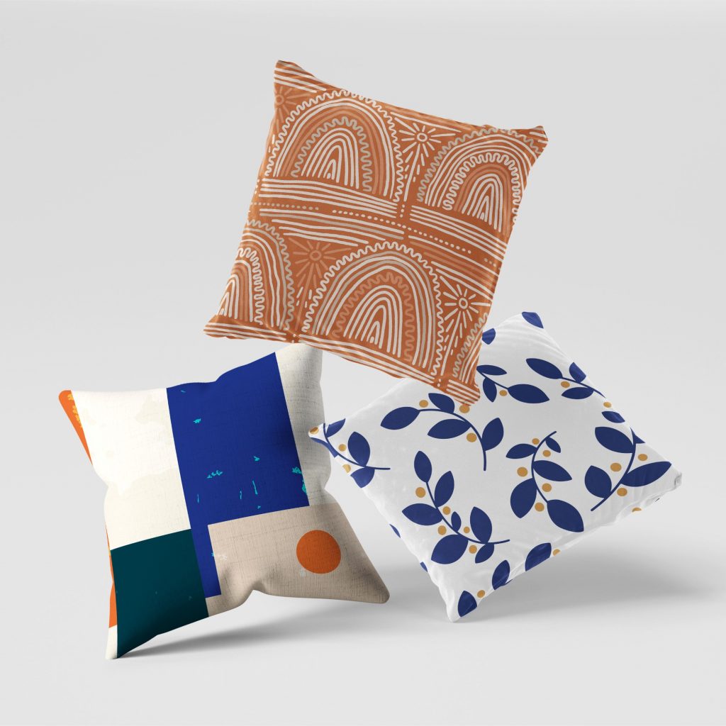 Set of 3 boho lines rainbow abstract cushion covers