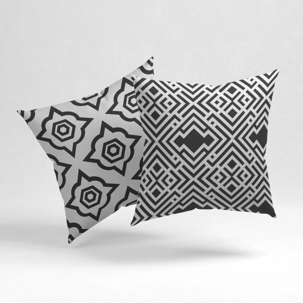 Set of 2 black and white geometric pattern cushion cover
