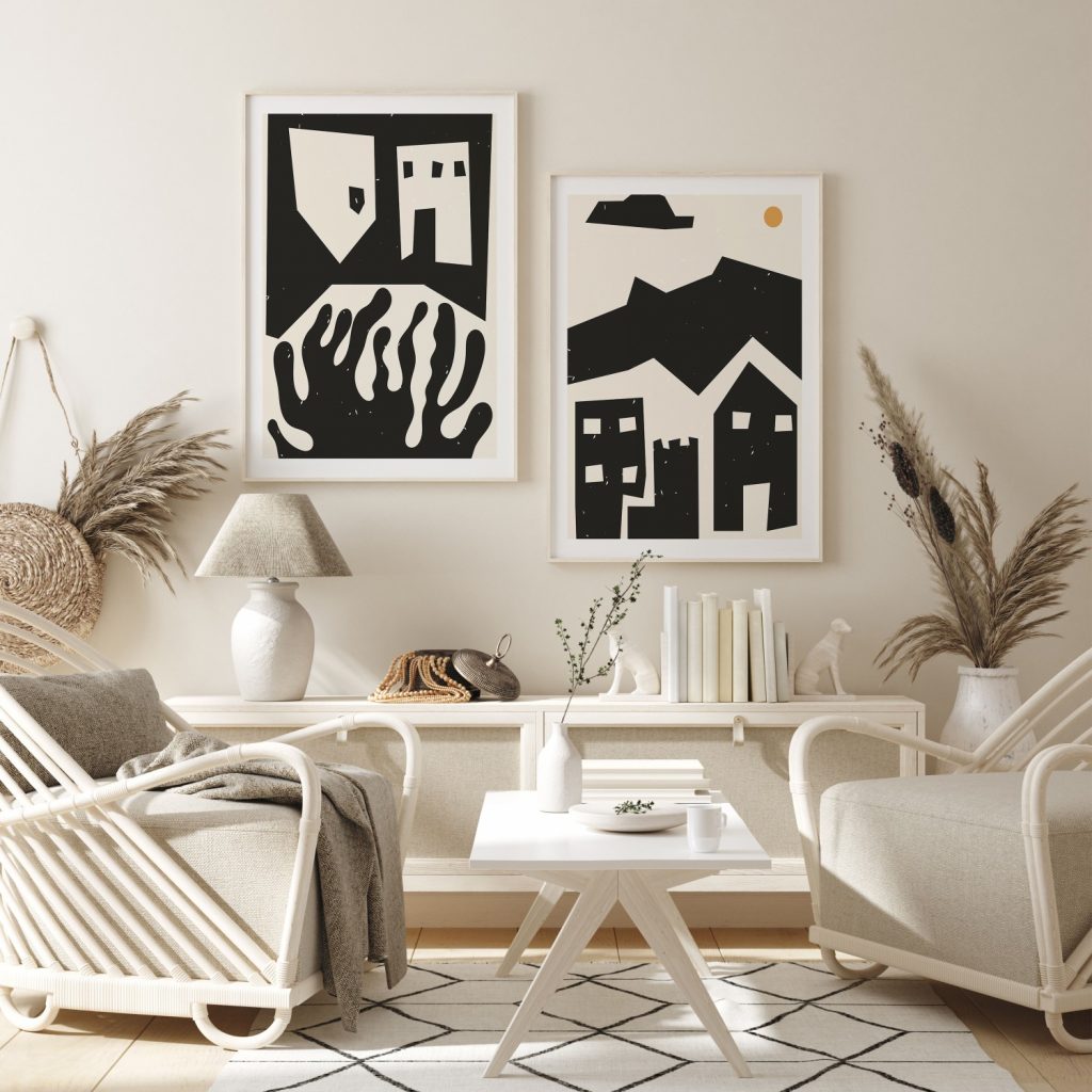 Abstract Houses Mountains Organic Shapes – Wall Art