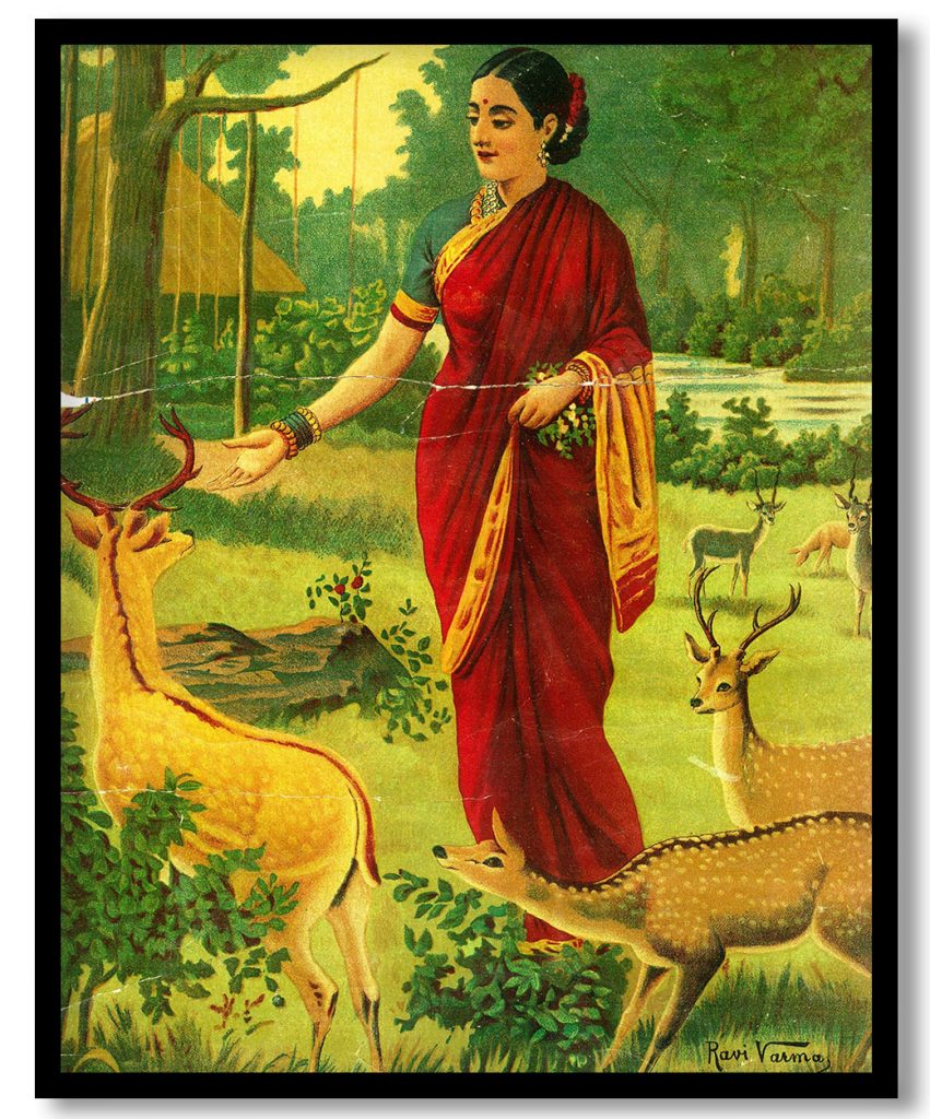 Sita and the golden deer or sita suvarna mrig by Raja Ravi Varma (1900)