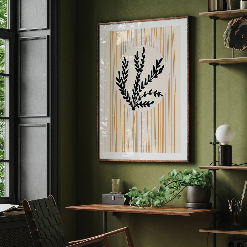 Minimalist Black Leafy Plant Circle – Wall Art