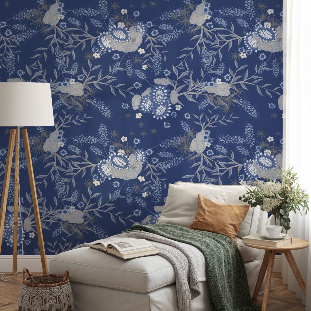 Blue retro rustic floral
