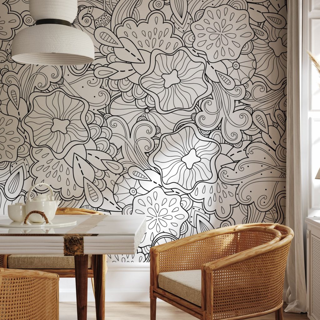 Black and white tropical stencil