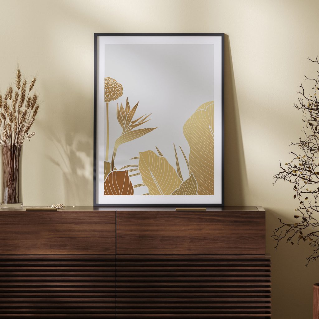 Botanical Golden Tropical Leaves Lotus Pod – Home Decor