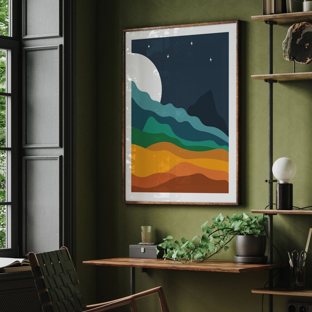 Abstract Night Moon Mountains – Home Decor