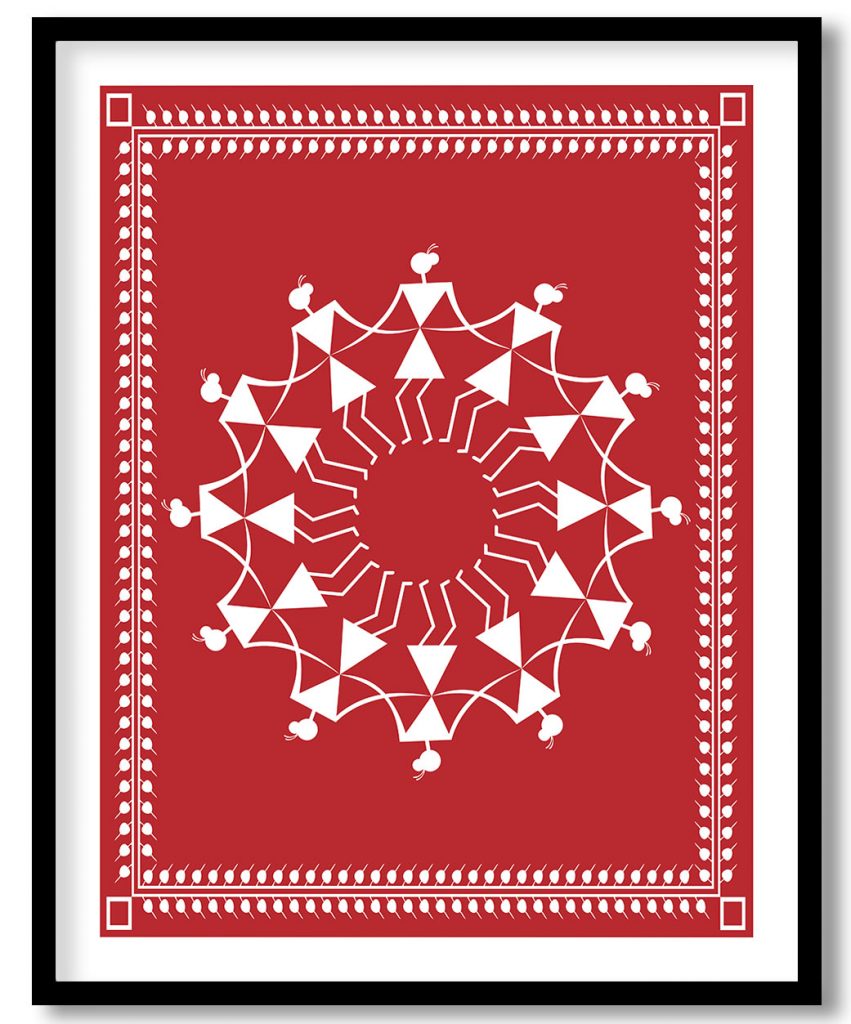 Dancing mandala warli painting