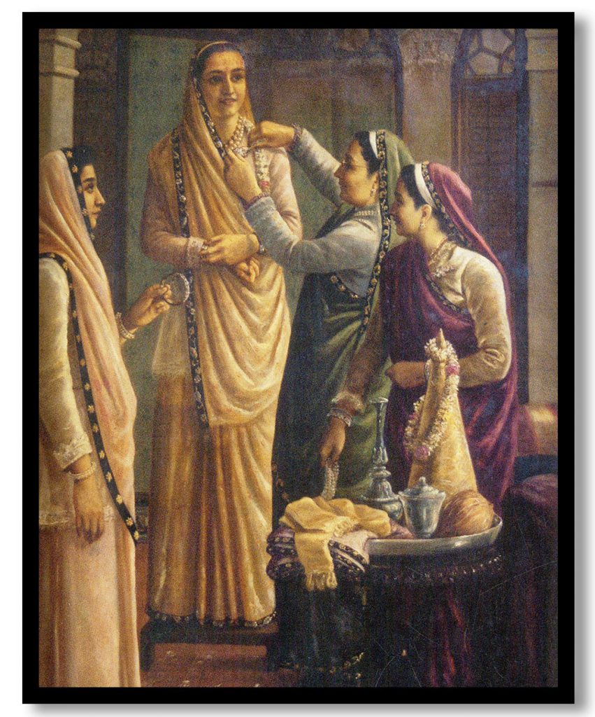 Decking the bride by Raja Ravi Varma (1893)