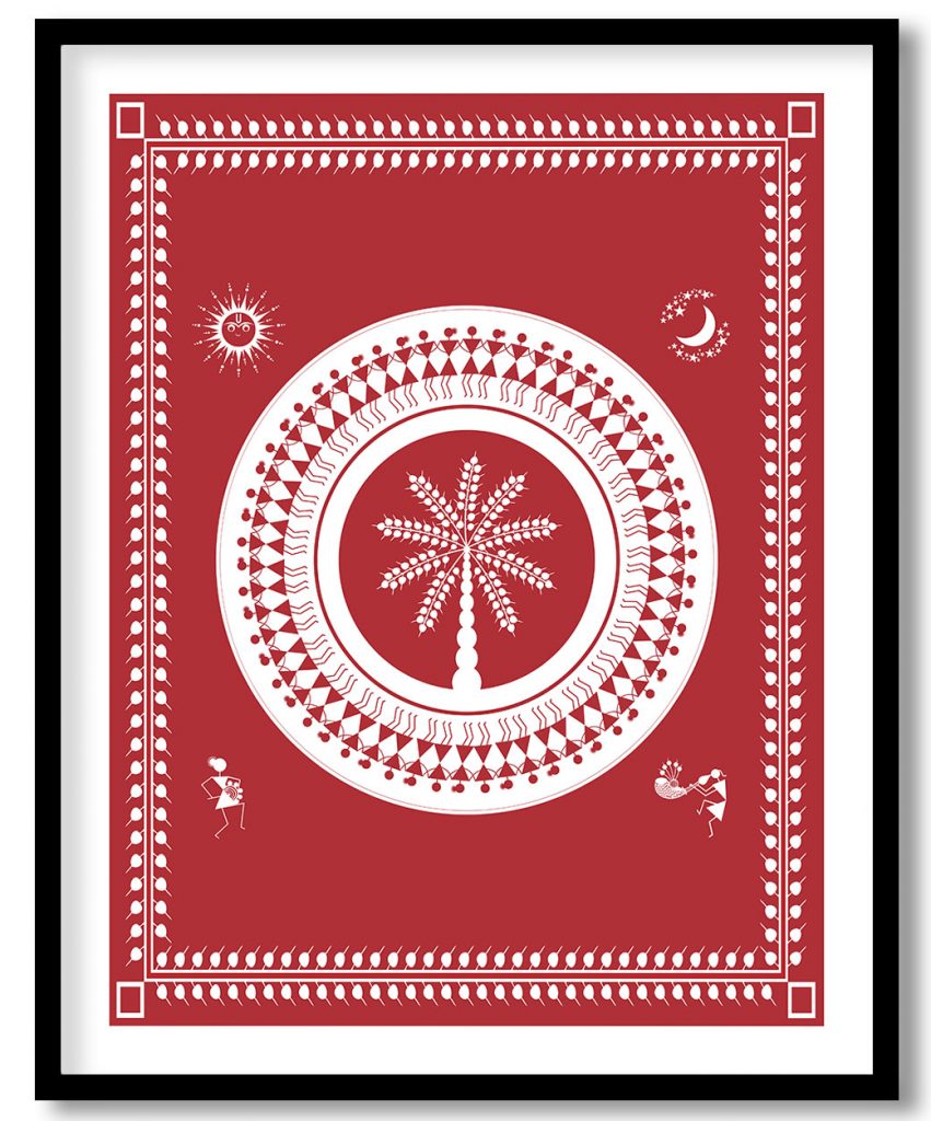 Warli painting of madala people dancing