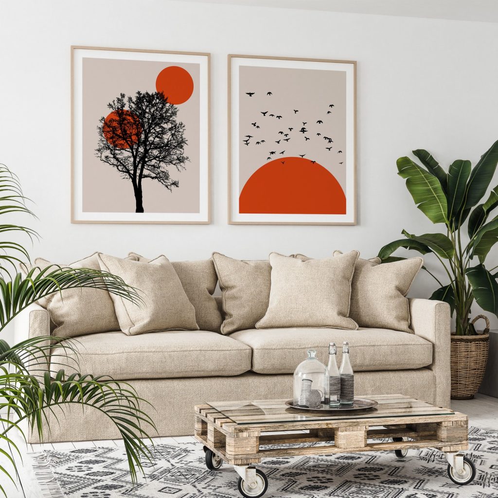 Minimalist Silhouettes Orange Suns – Home Decor