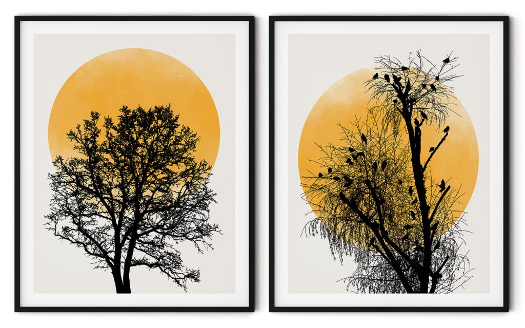 Set of 2 ravishing silhouette tree sun