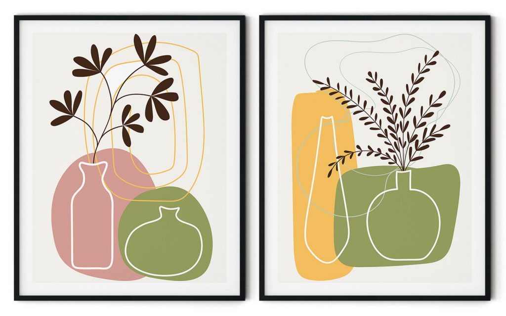 Set of 2 modern form botanical