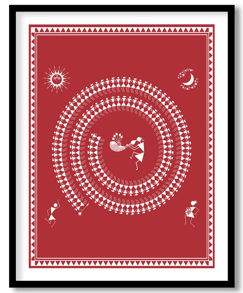 Warli art of mandala people dancing