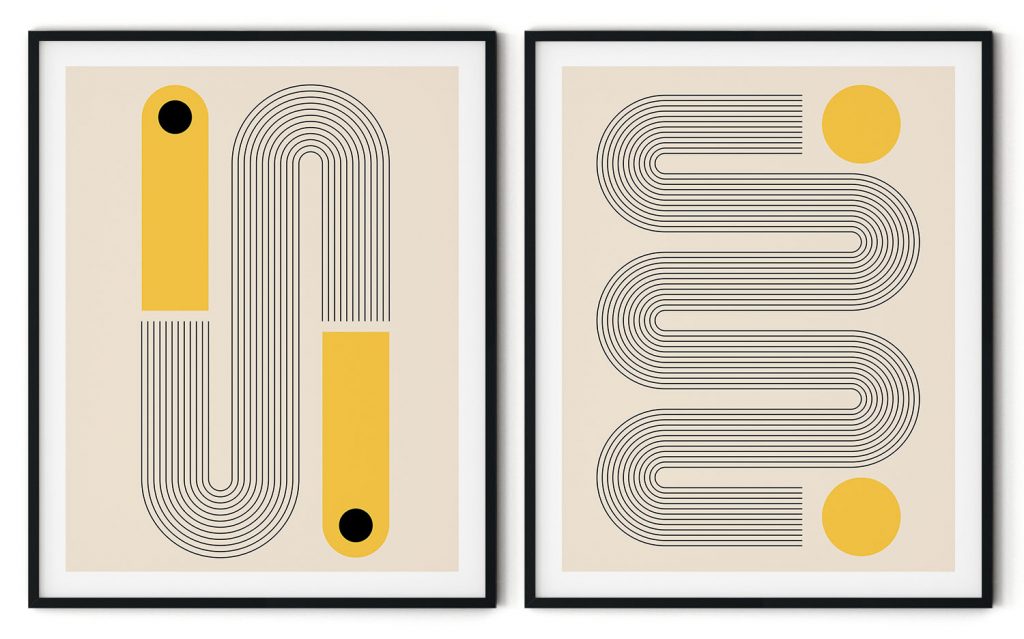 Set of 2 yellow trendy waves