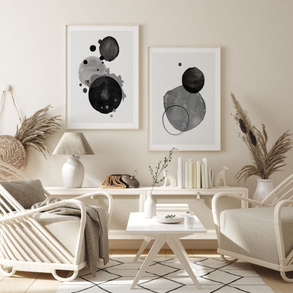 Abstract Black Gray Watercolor Shapes – Home Decor
