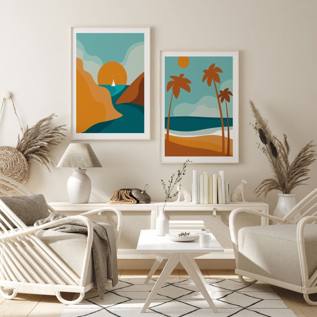 Abstract Coastal Sunset Palms – Home Decor