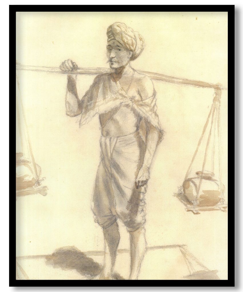 Man carrying pots by Raja Ravi Varma (1890)