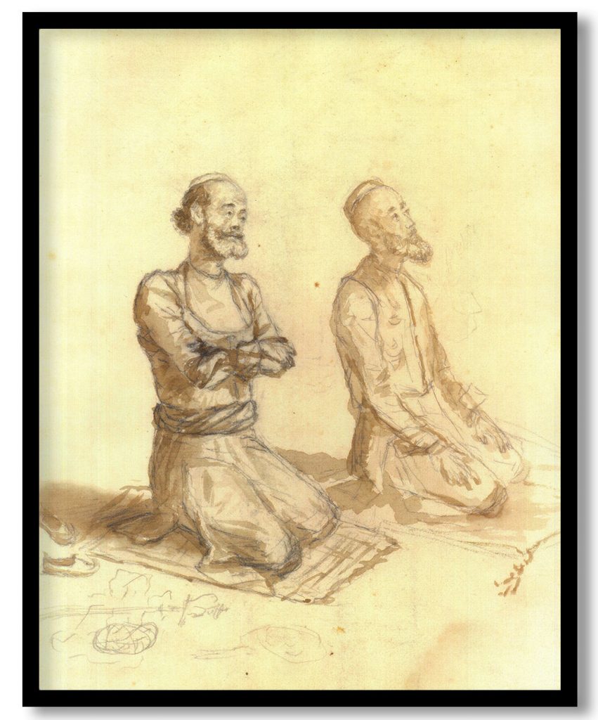 Muslim men praying by Raja Ravi Varma (1890)