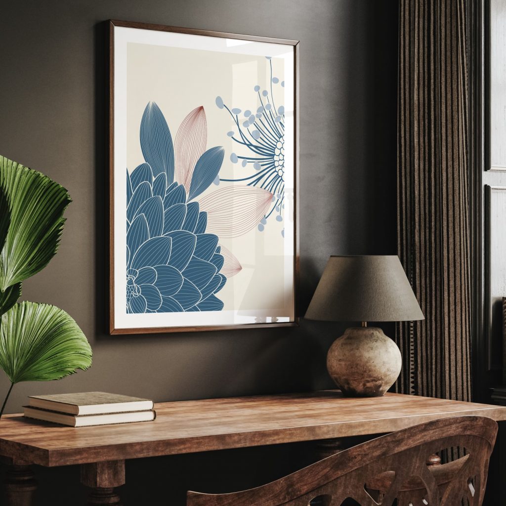 Botanical Stylized Blue Brown Floral – Wall Hanging