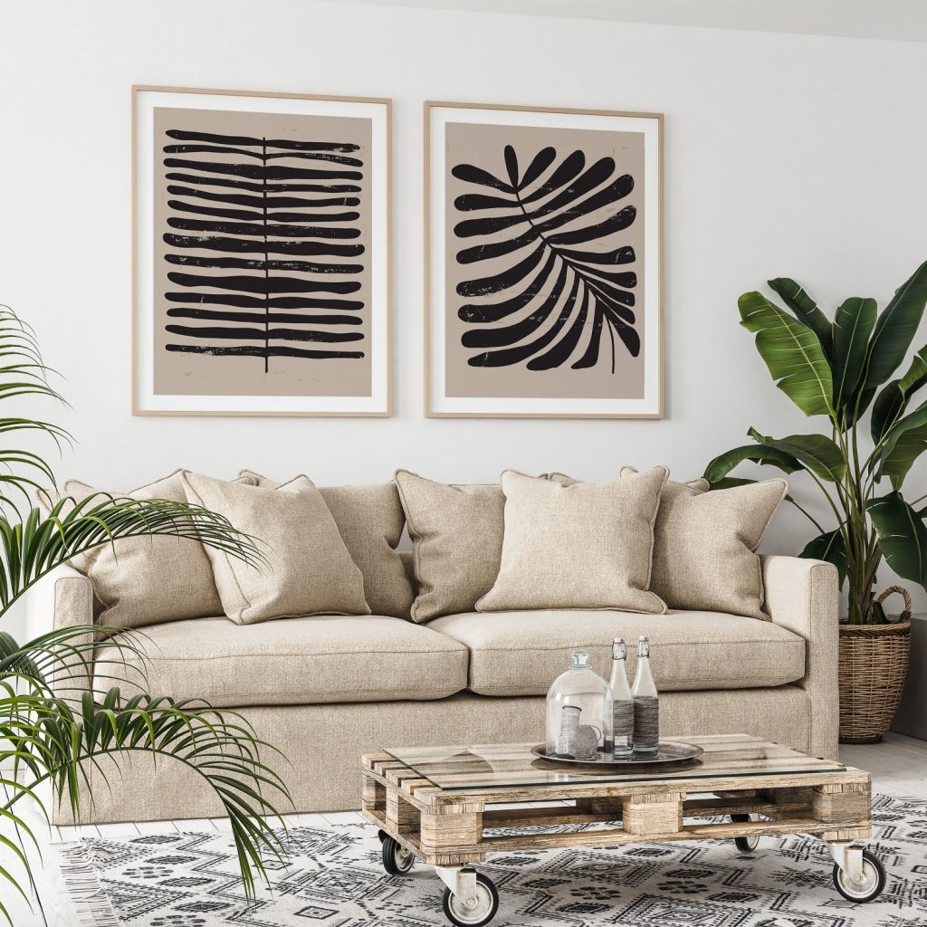 Abstract Black Leaf Shapes – Wall Painting