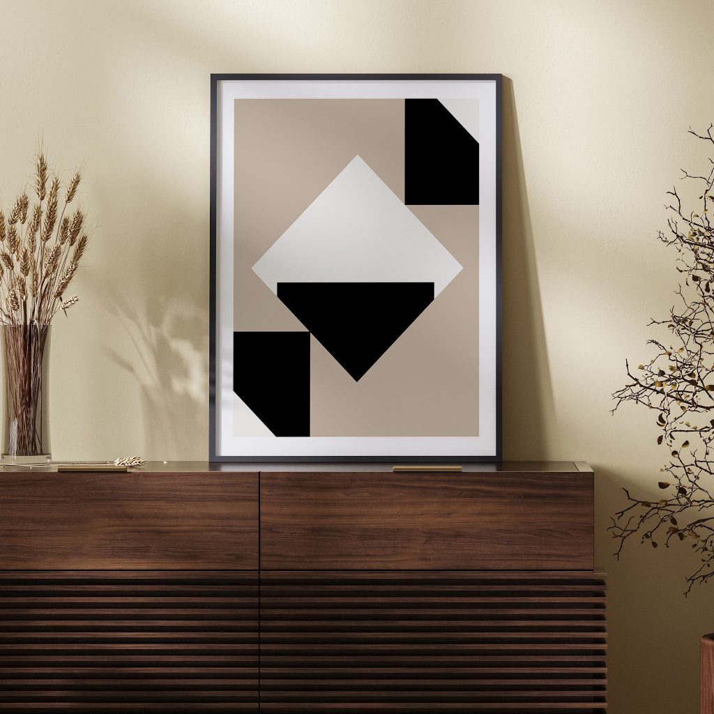 Abstract Geometric Black White Beige Minimalist – Wall Hanging