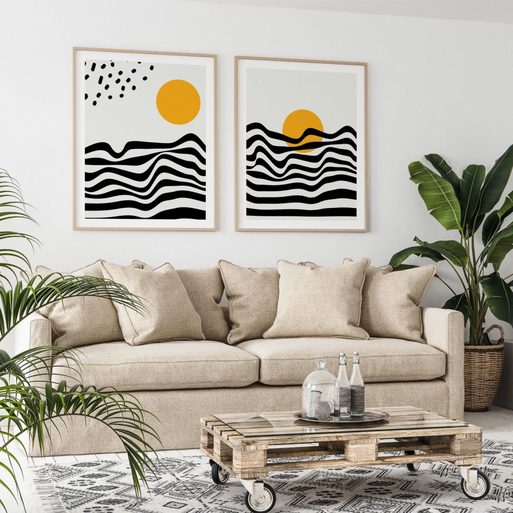 Abstract Sun and Wavy Stripes – Home Decor