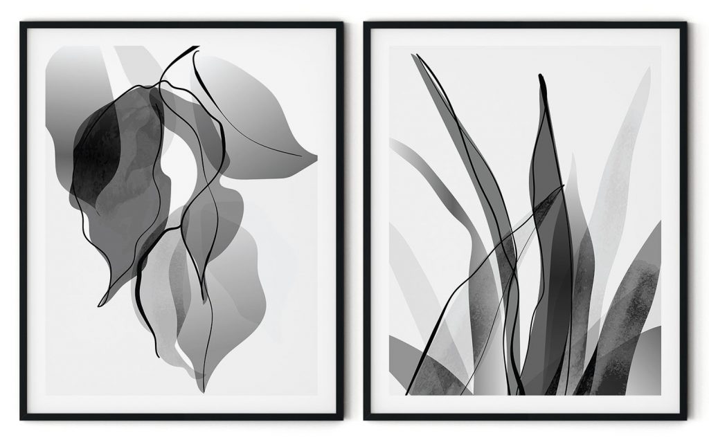 Set of 2 gray shade inked leaves