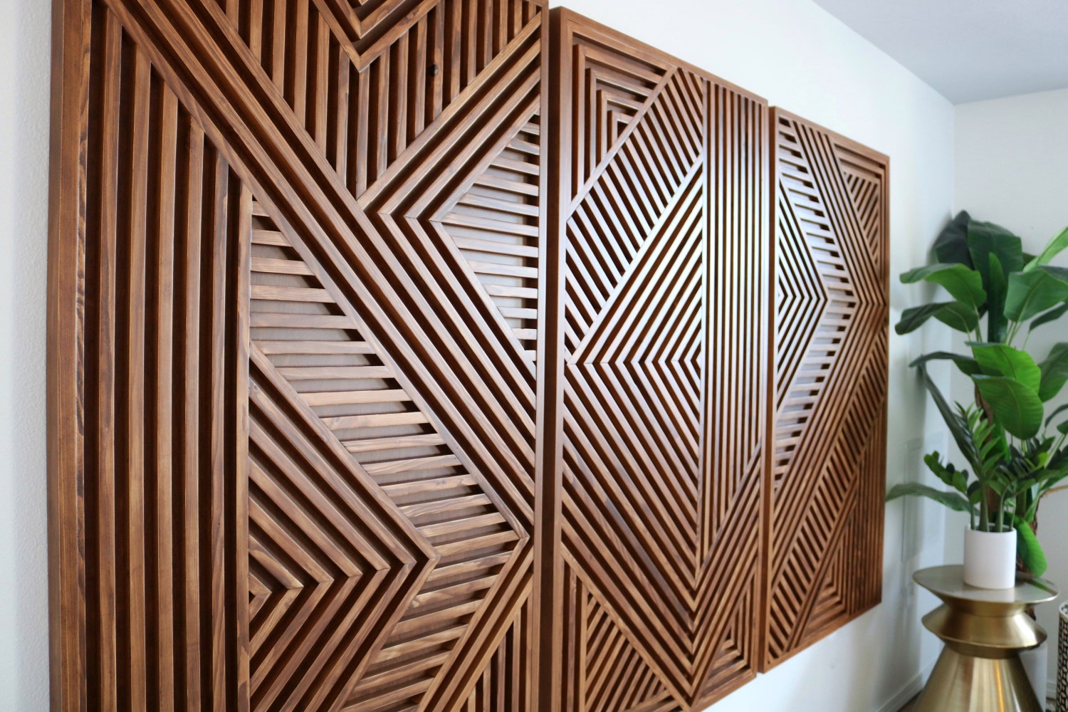 Set of 3 Slatted Wooden Wall Art Wood Wall Art, Wall Sculpture