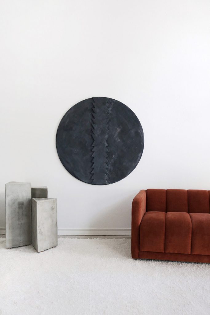Dark black minimal round textured wood art - Wood Wall Art, Wall Sculpture, Modern Wood Art, Wall Decor