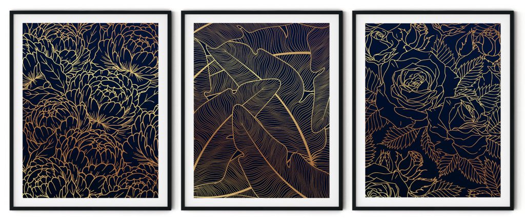 Set of 3 aureate botanical