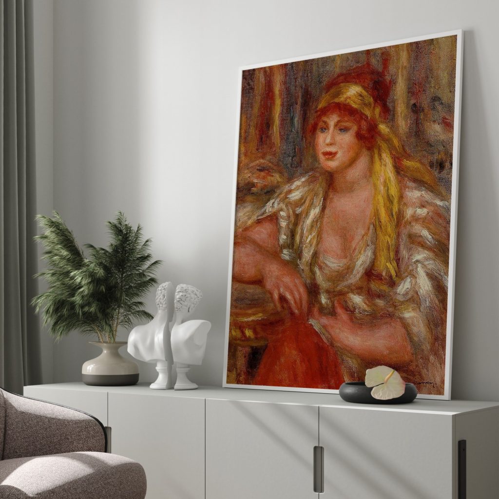 Andree in Yellow Turban and Blue Skirt by Pierre Auguste Renoir (1917)