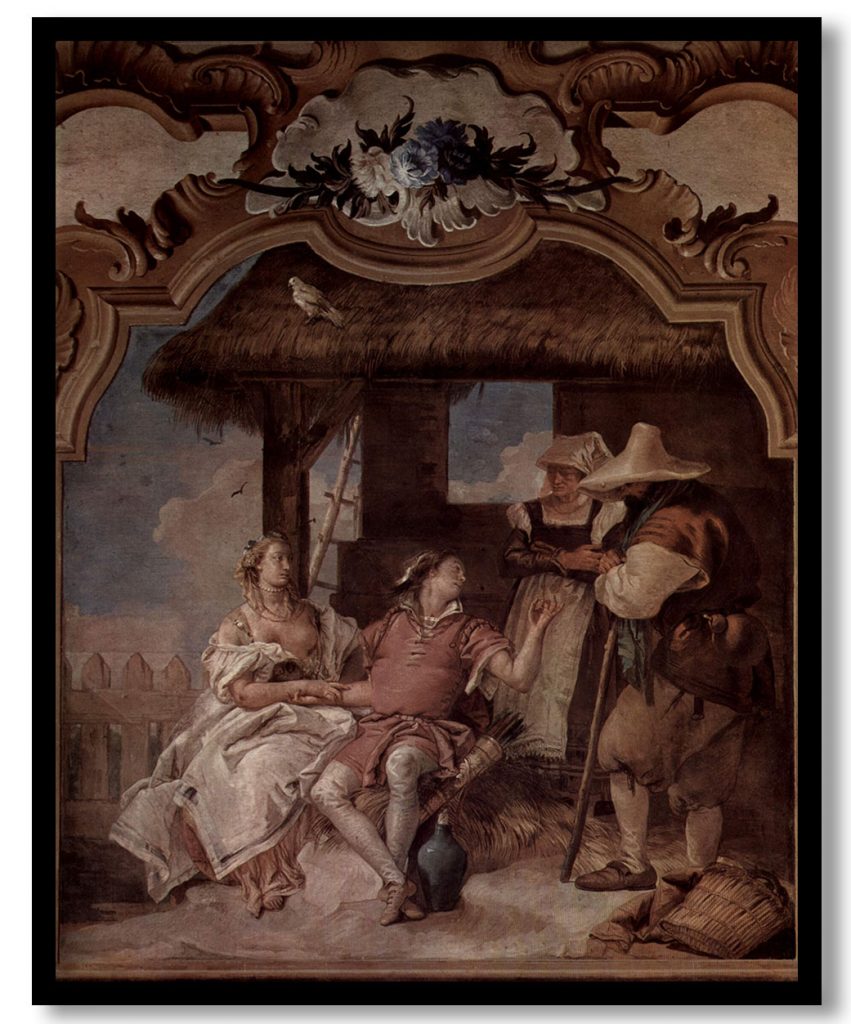 Angelica and Medorus accompanied by two peasants by Giovanni Battista Tiepolo (1757)