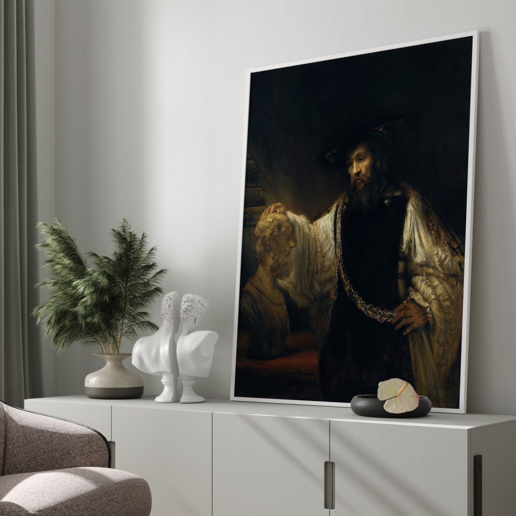 Aristotle with a Bust of Homer (Aristotle Contemplating a Bust of Homer) by Rembrandt (1653)