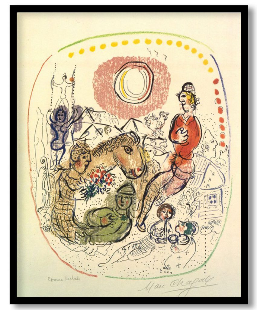Arlequins playing by Marc Chagall (1968)