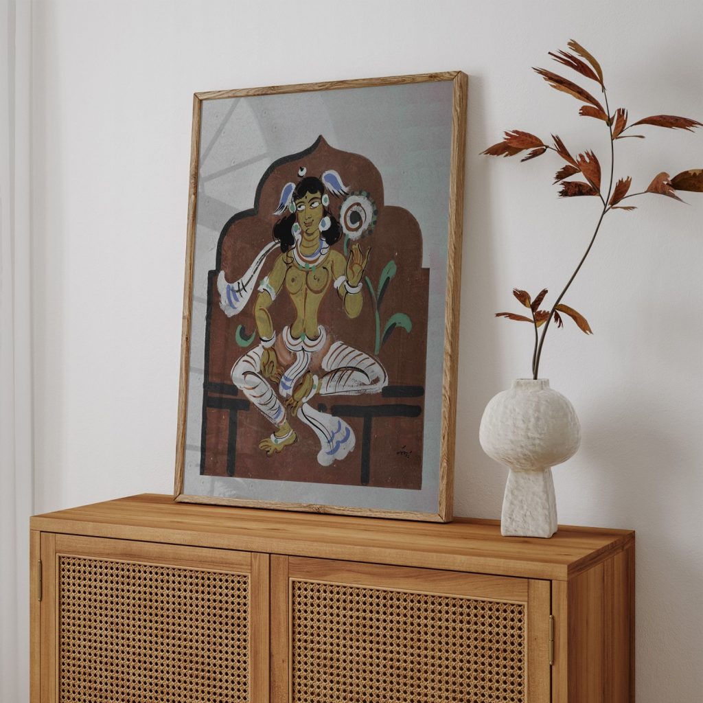 Sitting figure with a pair of wings on the head by Nandalal Bose (1937)