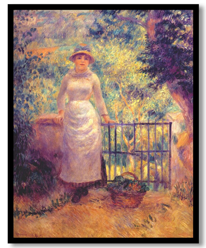 Aline at the gate (girl in the garden) by Pierre Auguste Renoir (1884)