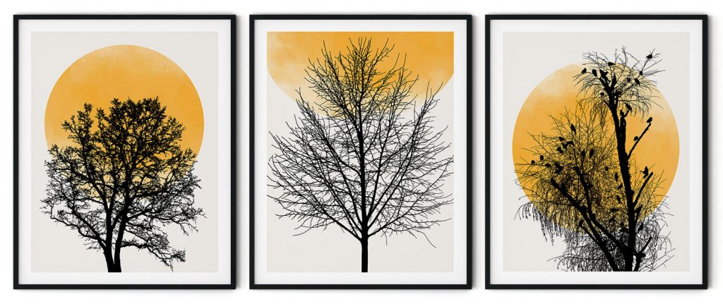 Set of 3 ravishing silhouette tree sun