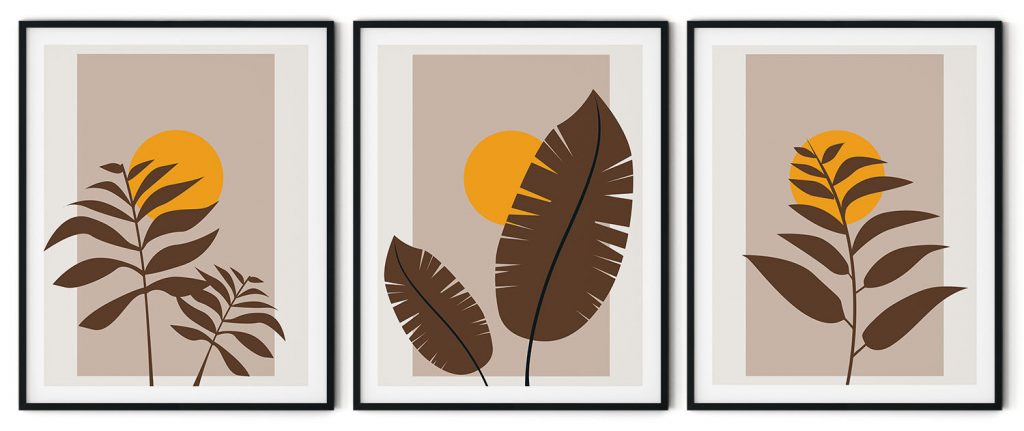 Set of 3 burnt brown minimal leaves #25