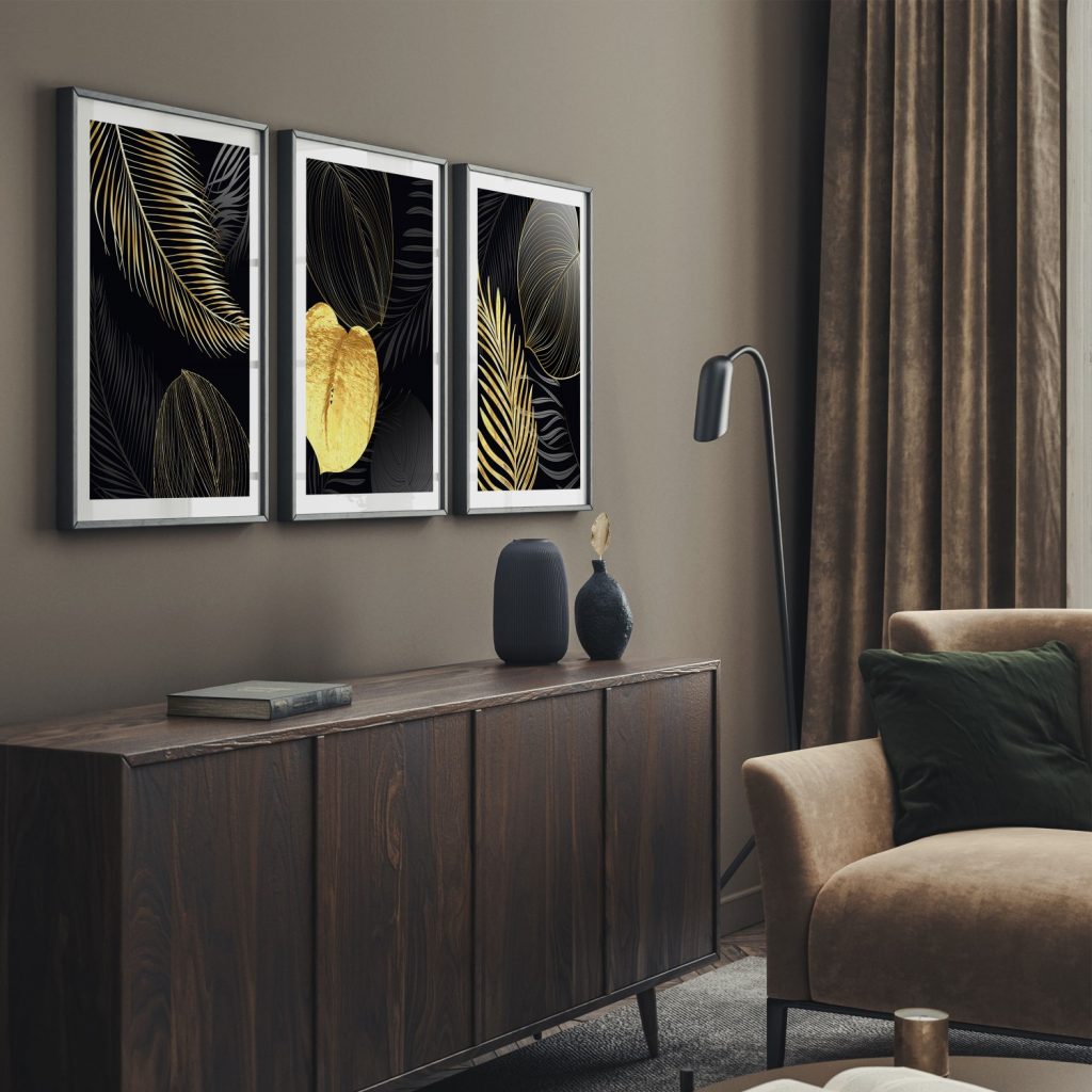 Botanical Gold Gray Tropical Leaves – Wall Painting